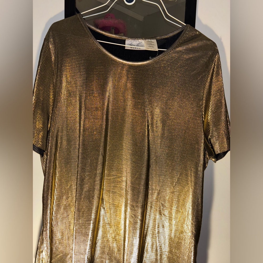 Gold Black Shimmer Pleated Lined Blouse